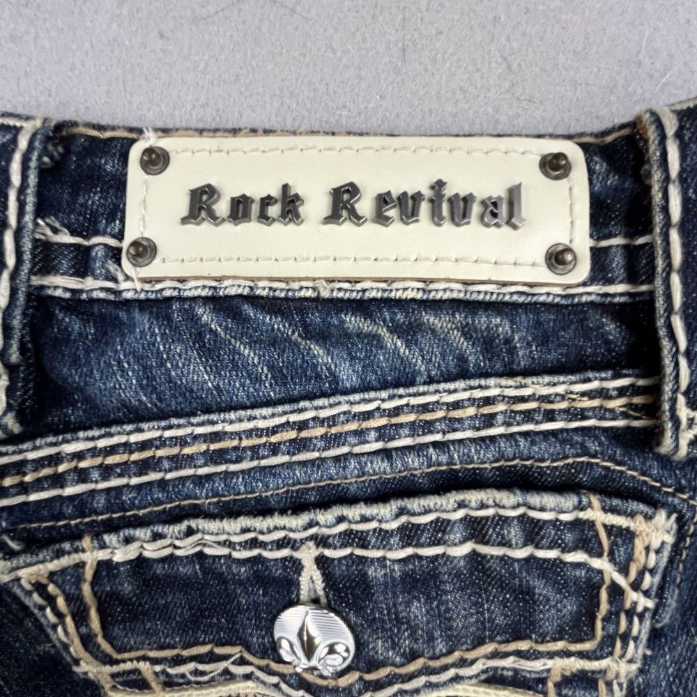 Rock Revival Jamila Boot Jeans Women's 26 Embellished Flap Pocket Distressed - Picture 5 of 16
